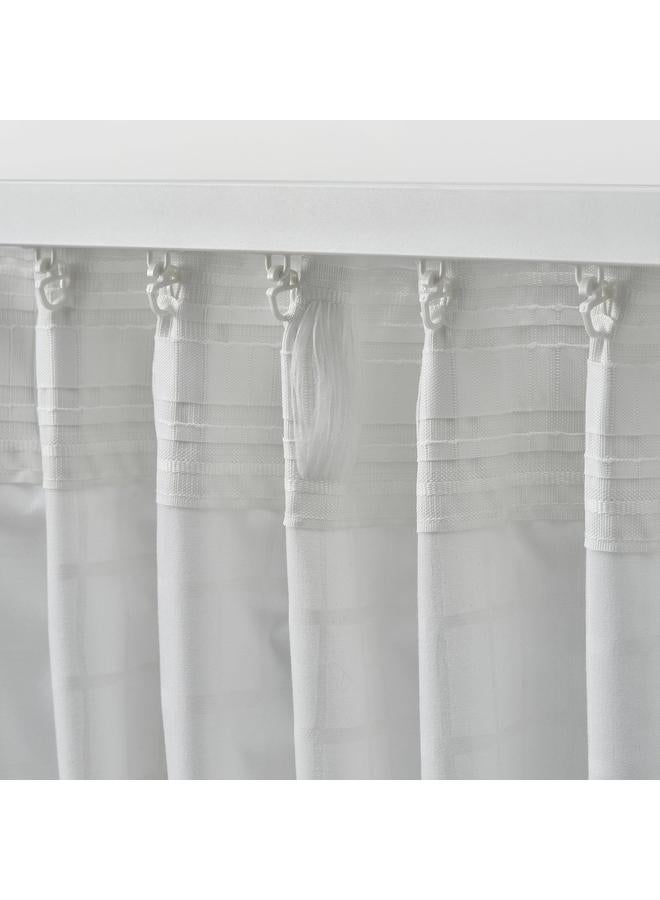 erorex Curtains, 1 pair, white white/grid with heading tape, 145x300 cm - Image 5