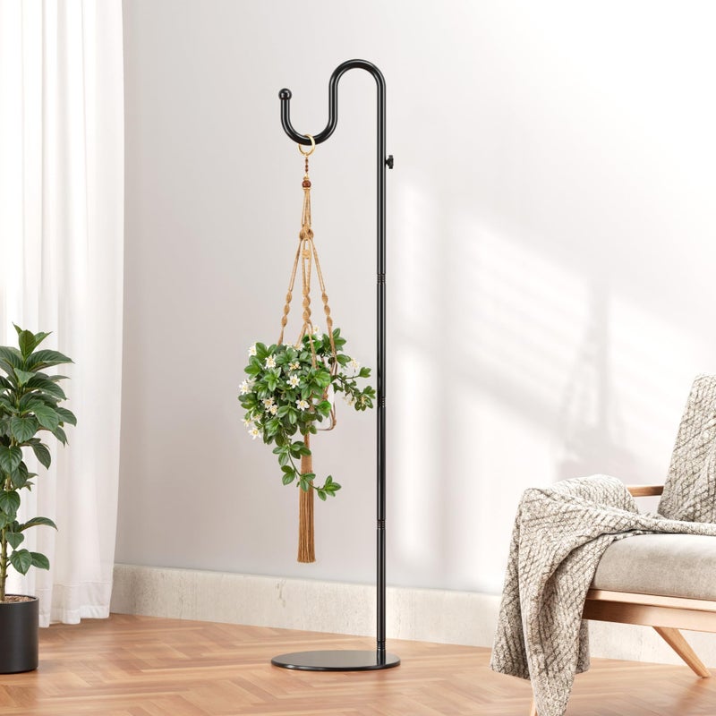 saffruff 74" Shepherds Hook Stand: Hanging Wind Chimes, Bird Feeders, Plants, Lanterns and Wreath, Adjustable Free Standing Pole Holder with Heavy Duty Base for Indoor & Outdoor, Holds Up to 20 LBS - Image 2