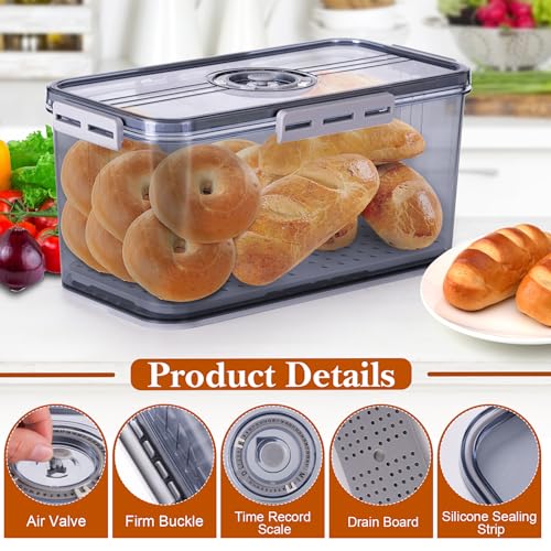 ANYPROLUS Bread Box for Homemade Bread Boxes for Kitchen Counter Airtight, Time Recording Bread Storage Container with Lid, Bread Containers Storage Airtight Loaf Bread Keeper, Grey - Image 2