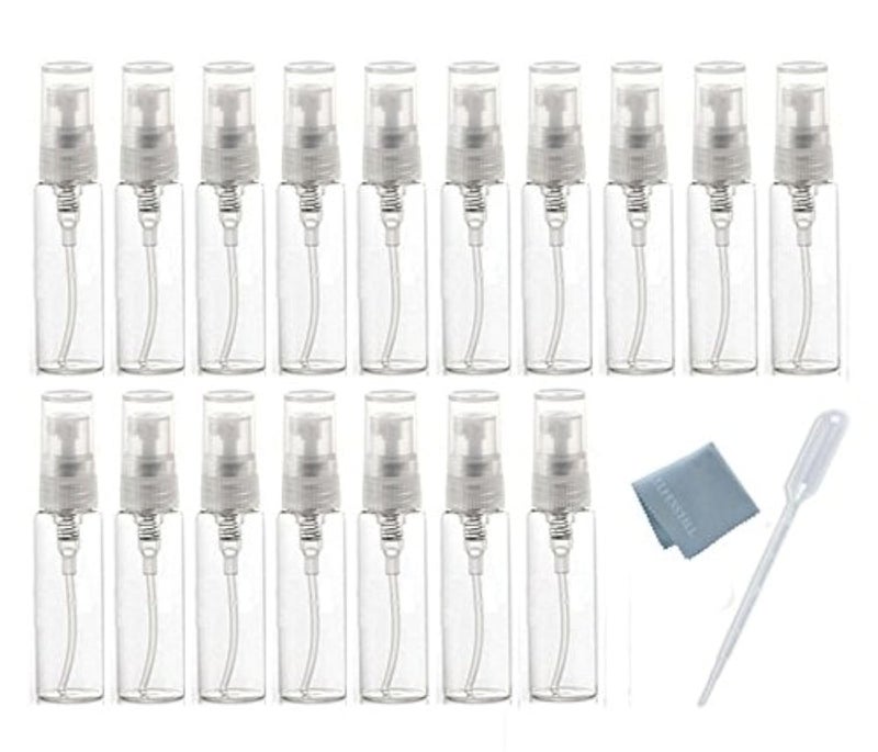 Elfenstal 20pcs Empty 10ml Clear Fine Mist Atomizer Glass Bottle Spray Refillable Perfume Empty Bottle Glass Clean Cloth for Travel Party Portable Makeup Tool  Free 3ml Pipette