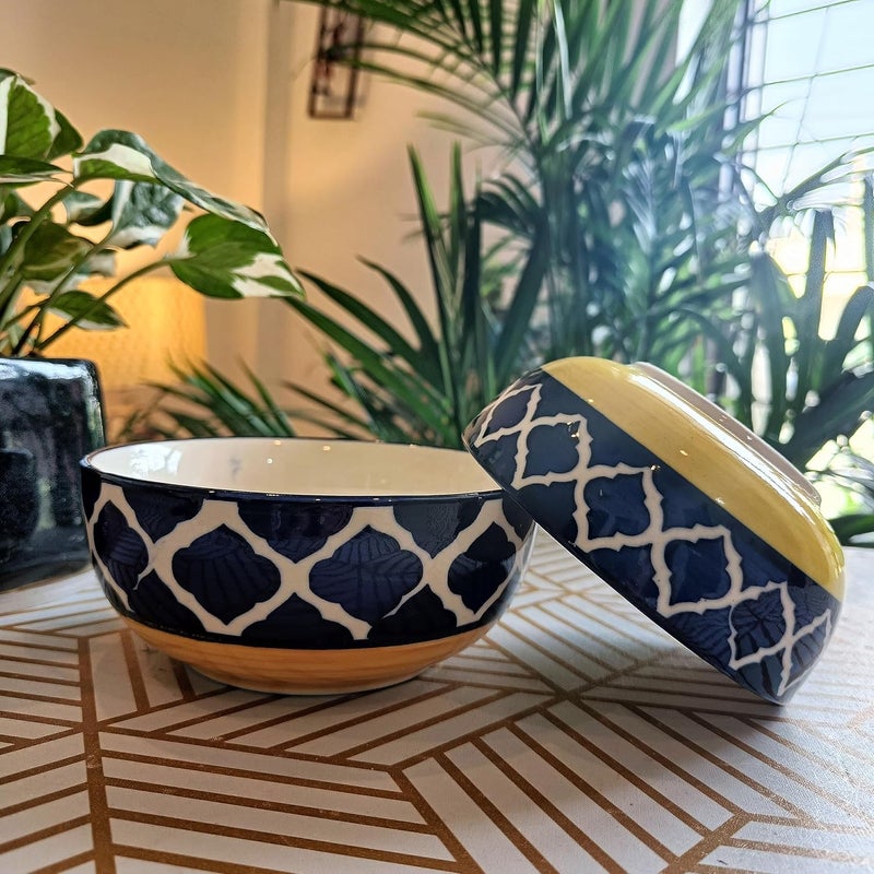 Niyara Stoneware Handmade Ceramic Stylish Premium Bowls Serving Bowls Microwave Dishwasher Safe Blue Yellow Delta 75 and 65 inch - Image 1