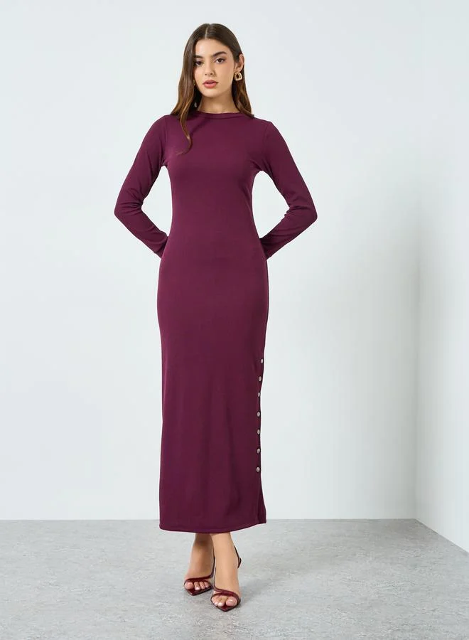ستايلي Burgundy Maxi Sheath Dress with Long Sleeves