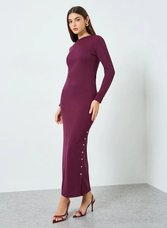 ستايلي Burgundy Maxi Sheath Dress with Long Sleeves