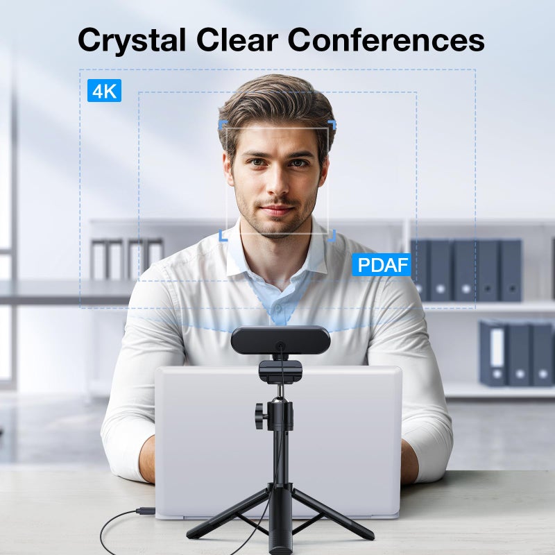 EMEET NOVA 4K Webcam with Tripod - 4K UHD, PDAF Autofocus, Adjustable Heights with 360Â° Swivel Head, 2 Noise-Cancelling Mics, USB Plug&Play, Privacy Cover, Ideal for Online Meetings&Live Streaming - Image 5