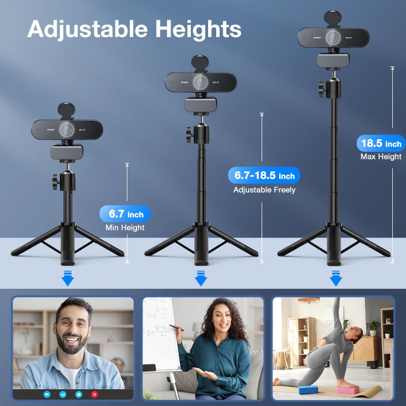 EMEET NOVA 4K Webcam with Tripod - 4K UHD, PDAF Autofocus, Adjustable Heights with 360Â° Swivel Head, 2 Noise-Cancelling Mics, USB Plug&Play, Privacy Cover, Ideal for Online Meetings&Live Streaming - Image 3