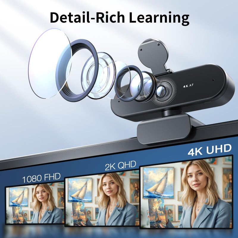 EMEET NOVA 4K Webcam with Tripod - 4K UHD, PDAF Autofocus, Adjustable Heights with 360Â° Swivel Head, 2 Noise-Cancelling Mics, USB Plug&Play, Privacy Cover, Ideal for Online Meetings&Live Streaming - Image 4