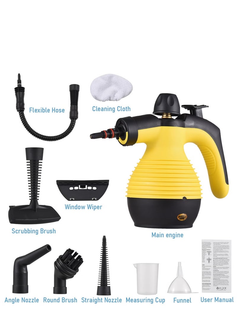 منظف بخار منزلي محمول بقوة 1050 وات متعدد الوظائف بدرجة حرارة عالية مع 9 قطع من الملحقات لأريكة المطبخ والحمام ونافذة السيارة وقابس المملكة المتحدة (استخدم المحول) - Image 2