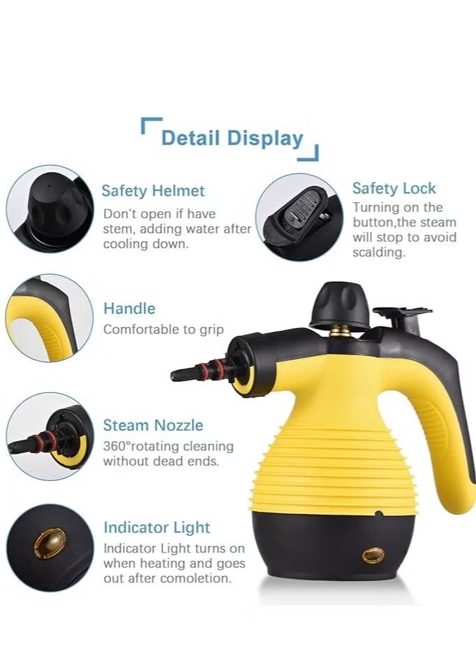منظف بخار منزلي محمول بقوة 1050 وات متعدد الوظائف بدرجة حرارة عالية مع 9 قطع من الملحقات لأريكة المطبخ والحمام ونافذة السيارة وقابس المملكة المتحدة (استخدم المحول) - Image 3