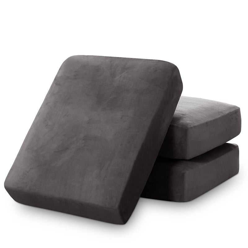 PrinceDeco Stretch Sofa Cushion Covers for Couches and SofasSoft Velvet Couch Seat Covers Sofa Covers Washable Seat Cushion Cover for 3 Couch Sofa Pet Friendly  Grey Each Width Up to 295