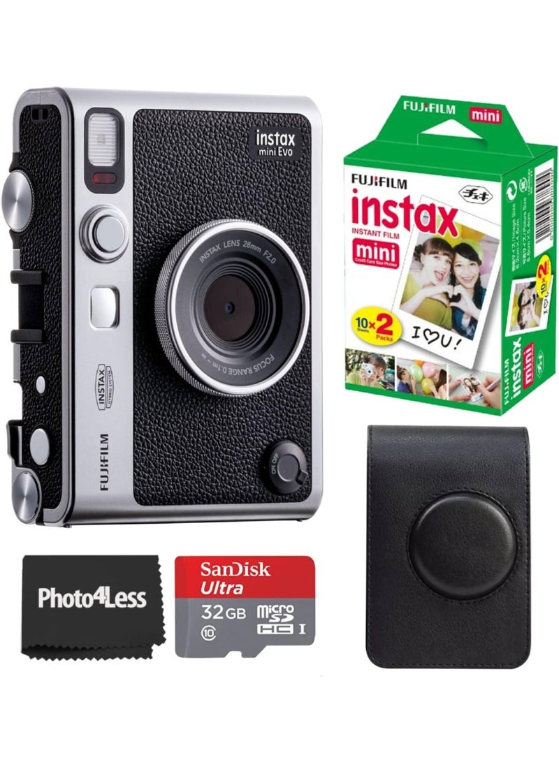 Instax EVO Black Instant Camera Bundle with Black Case, 32GB SD Card & Instax Mini Film – 20 Sheets (All In One) - Image 1