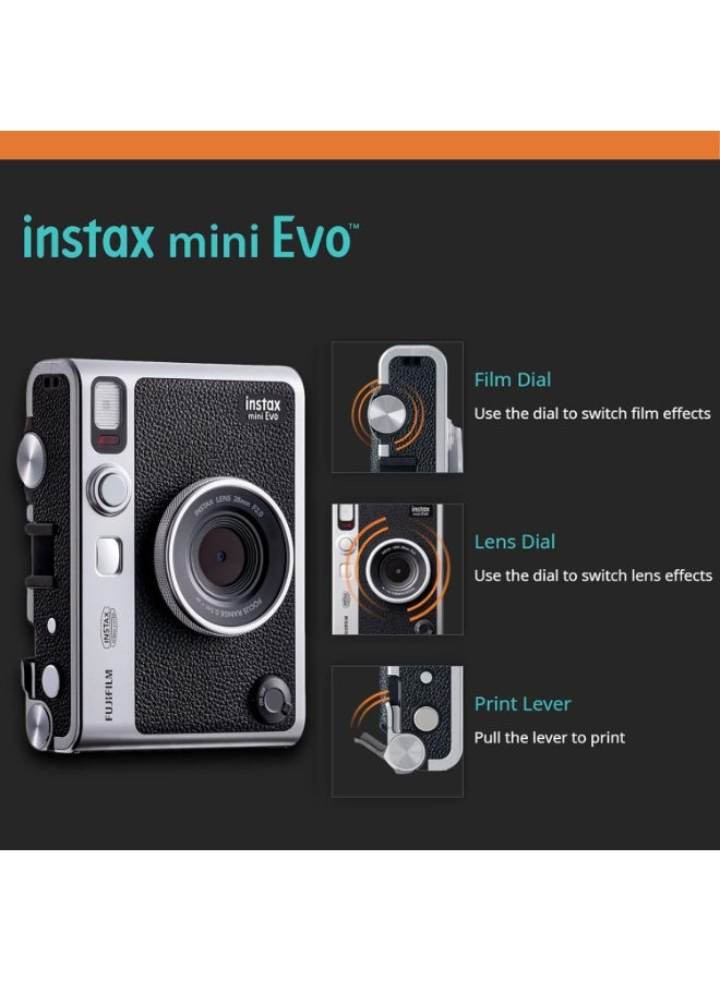 Instax EVO Black Instant Camera Bundle with Black Case, 32GB SD Card & Instax Mini Film – 20 Sheets (All In One) - Image 2