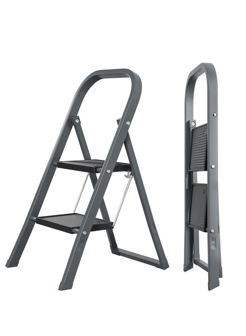 EASYSPEED Folding Ladder – 2-Step Stainless Steel Ladder – Non-Slip – Supports up to 150 kg – Grey - Image 4