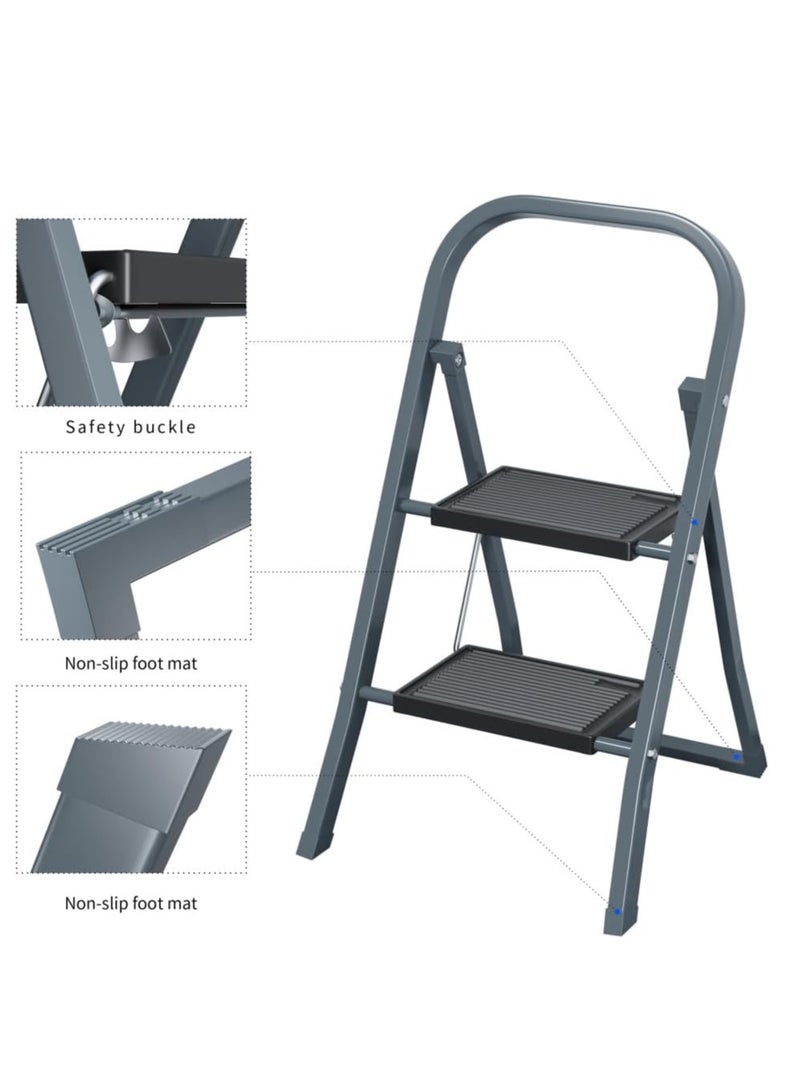EASYSPEED Folding Ladder – 2-Step Stainless Steel Ladder – Non-Slip – Supports up to 150 kg – Grey - Image 5