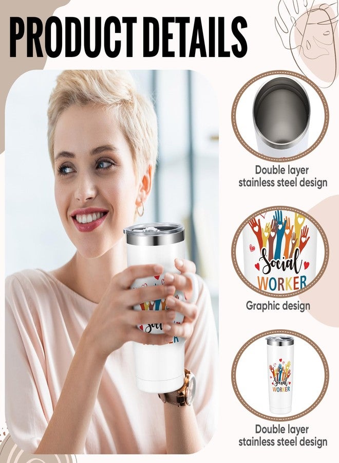 Dinifee 4 Pcs Social Worker Gifts for Women Include 20 oz Stainless Steel Tumbler Mug with Straw Brush A5 Leather Notebook Makeup Bag and Ballpoint Pen Social Work Gifts for BSW MSW(Classic Style) - Image 4