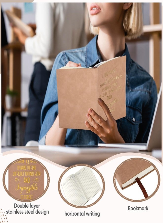 Dinifee 4 Pcs Social Worker Gifts for Women Include 20 oz Stainless Steel Tumbler Mug with Straw Brush A5 Leather Notebook Makeup Bag and Ballpoint Pen Social Work Gifts for BSW MSW(Classic Style) - Image 3