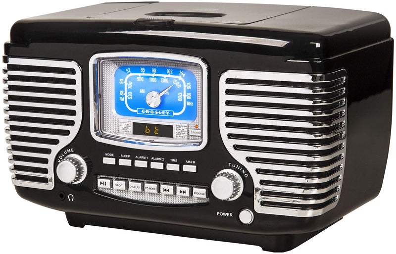 Crosley CR612B-BK Corsair Retro AM/FM Alarm Clock Radio and CD Player with Stereo Bluetooth Speakers, Black - Image 2