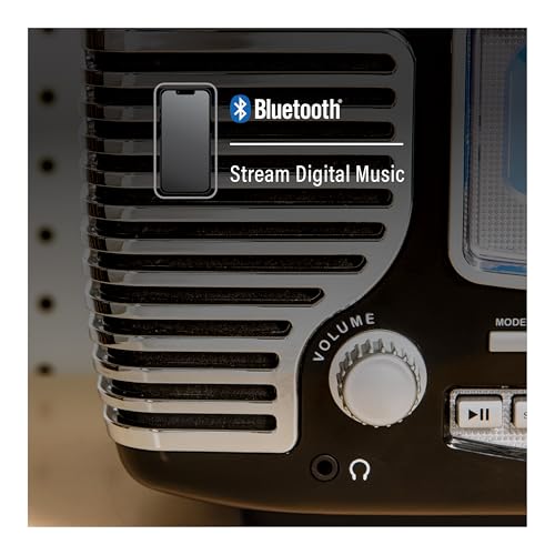 Crosley CR612B-BK Corsair Retro AM/FM Alarm Clock Radio and CD Player with Stereo Bluetooth Speakers, Black - Image 5
