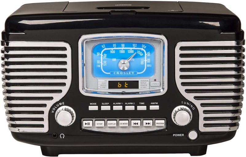 Crosley CR612B-BK Corsair Retro AM/FM Alarm Clock Radio and CD Player with Stereo Bluetooth Speakers, Black - Image 1