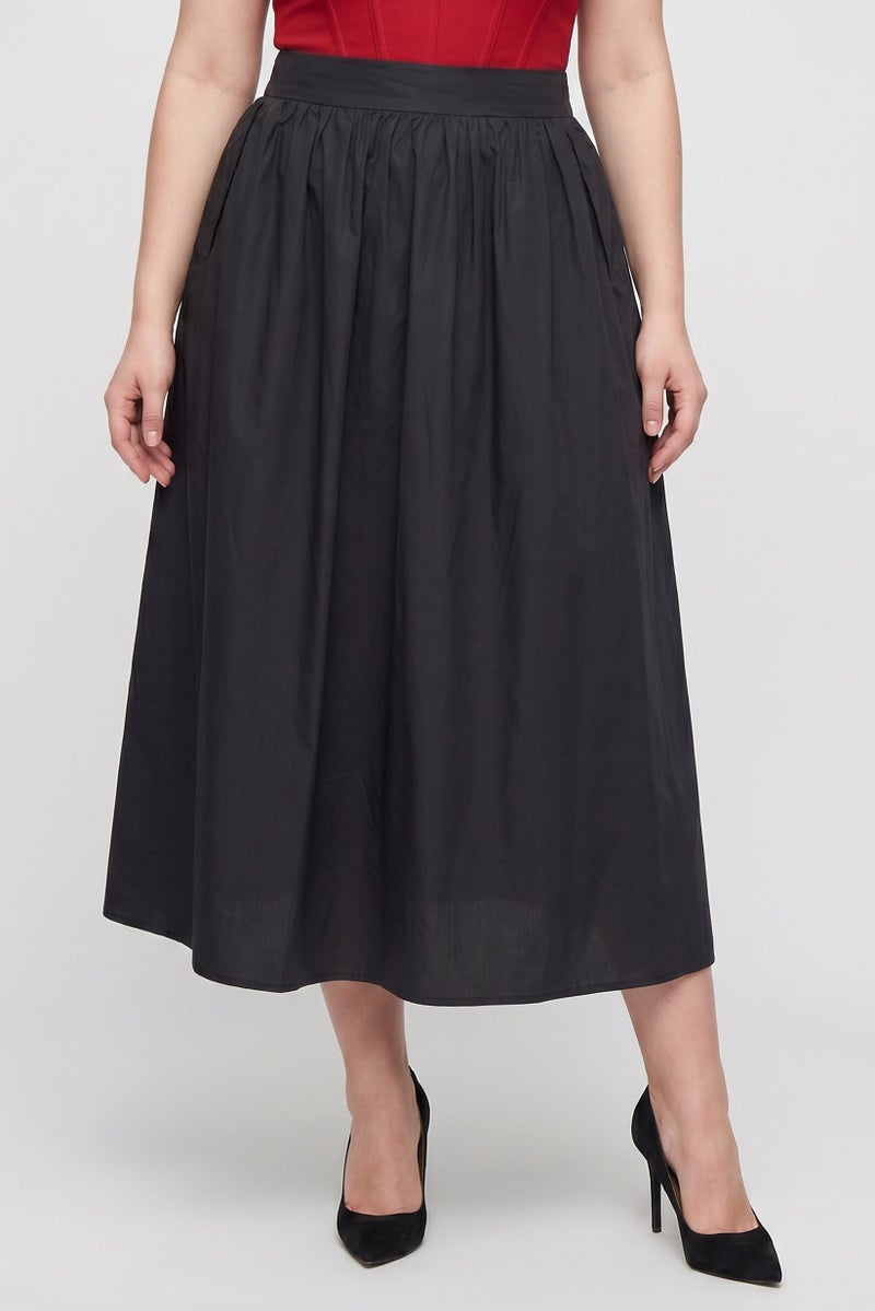 Threadbare Women Solid Midi Skirt, Black - Image 1
