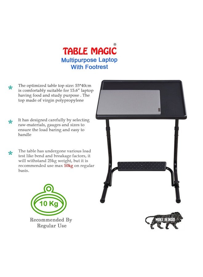 TABLE MAGIC Alloy Steel Laptop Desk with Footrest, Height Adjustable, Multipurpose (TM Footrest-Black, Large, 53cm) - Image 5