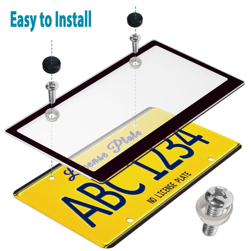 BGGTMO Clear License Plate Covers- Black Car Tag Frame, Unbreakable Number Plate Protector with Screws Caps and Rattle Proof Pads, 2 Pack for Front Rear - Image 5