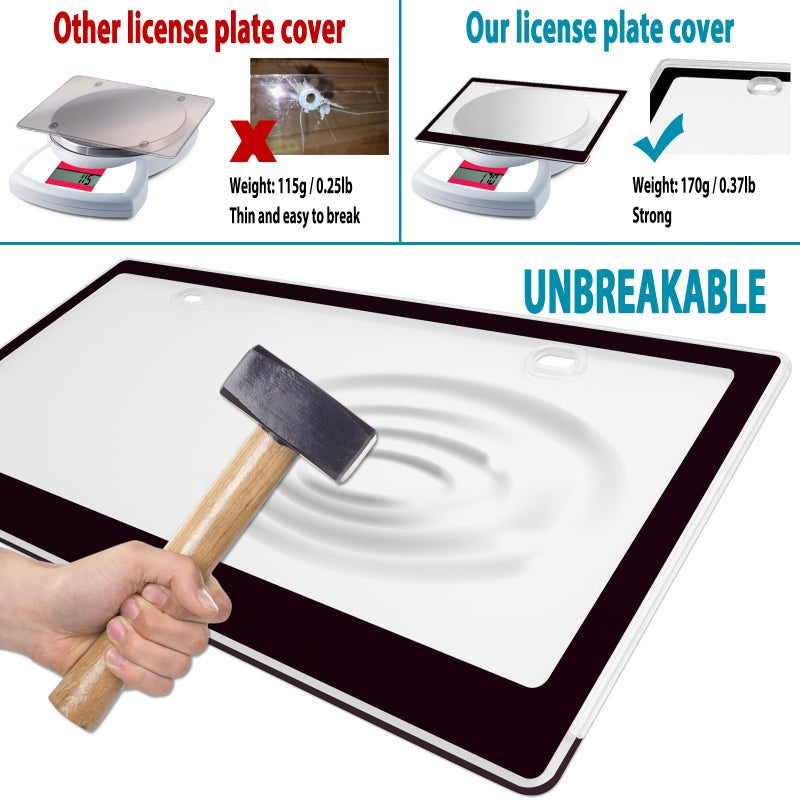 BGGTMO Clear License Plate Covers- Black Car Tag Frame, Unbreakable Number Plate Protector with Screws Caps and Rattle Proof Pads, 2 Pack for Front Rear - Image 4