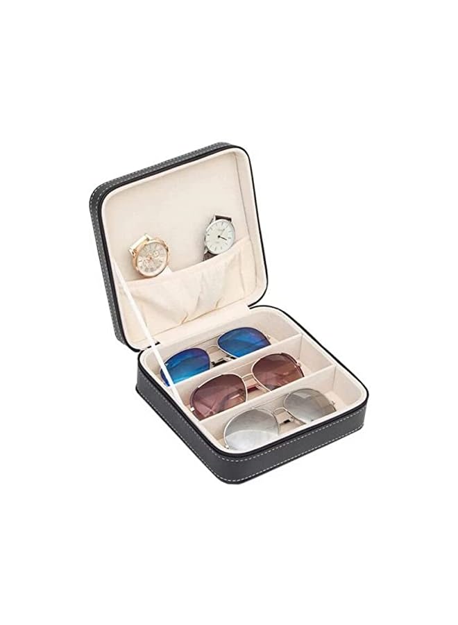 Goodern 3-Slot Leather Travel Sunglass Organizer Collector Jewelry Storage Case Box Eyeglasses Eyewear Display Case Jewelry Watch Organizer Sunglasses Jewelry Collection Case Sunglass Holder Box - Image 2
