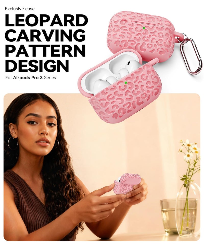 MCTOPZO for AirPods Pro 3 Case 2025 with Cleaner Kit,Leopard Carving Pattern Design Cute Soft Silicone Protective Cover for Man/Women/Girly - (Pink) - Image 5