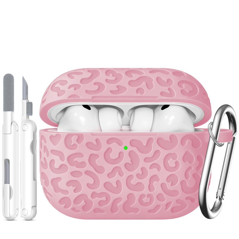 MCTOPZO for AirPods Pro 3 Case 2025 with Cleaner Kit,Leopard Carving Pattern Design Cute Soft Silicone Protective Cover for Man/Women/Girly - (Pink) - Image 1