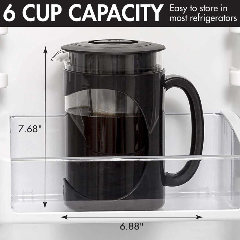 Primula Burke Deluxe Cold Brew Iced Coffee Maker, Comfort Grip Handle, Durable Glass Carafe, Removable Mesh Filter, Perfect 6 Cup Size, Dishwasher Safe, 1.6 qt, Black - Image 3