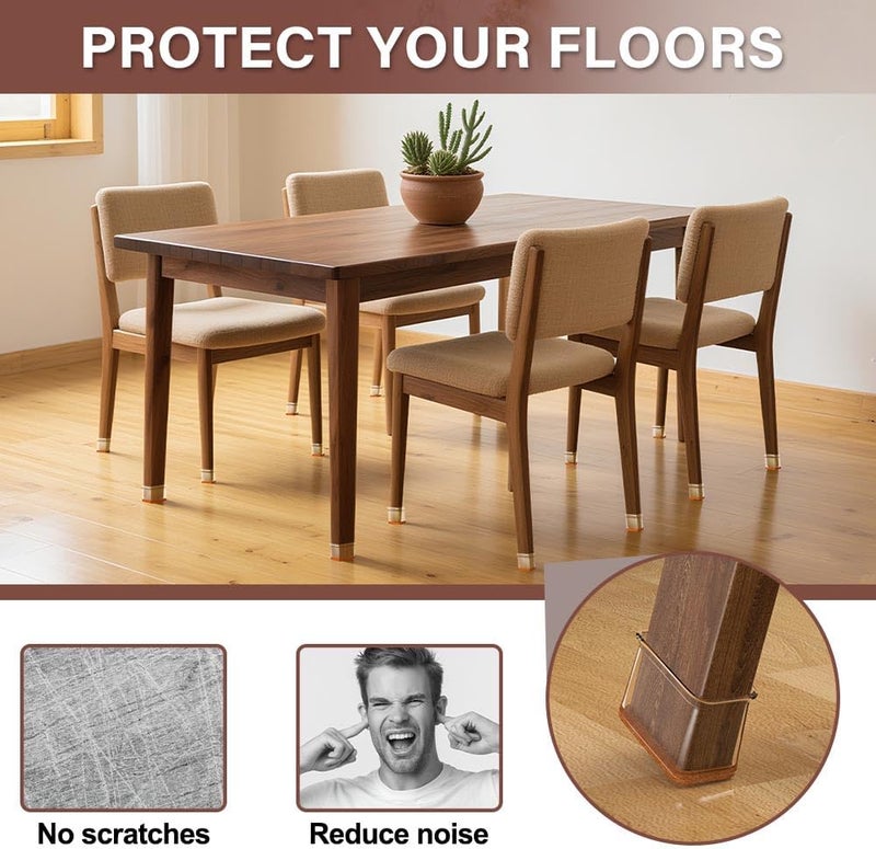 YOZON Chair Leg Floor Protectors Rectangle Chair Leg Protectors for Hardwood Floors Silicone Caps Felt Furniture Leg Pads Covers Anti-Scratch Reduce Noise 32 Pack Clear Fit Perimeter 6-1/4'' to 8'' - Image 4