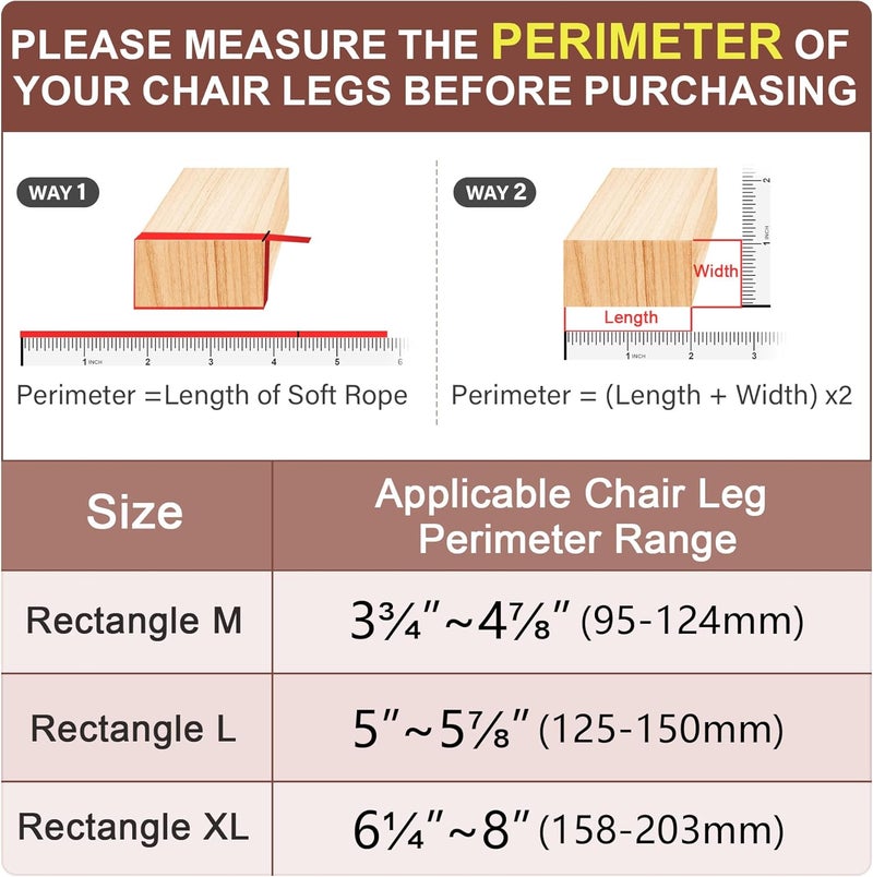 YOZON Chair Leg Floor Protectors Rectangle Chair Leg Protectors for Hardwood Floors Silicone Caps Felt Furniture Leg Pads Covers Anti-Scratch Reduce Noise 32 Pack Clear Fit Perimeter 6-1/4'' to 8'' - Image 3