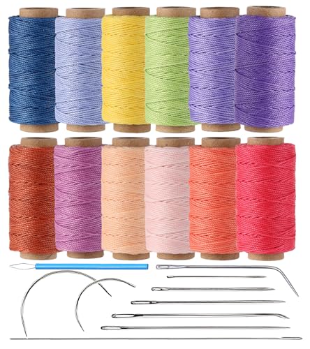 KIVISIN 12 Trendy Color Waxed Thread, 3 Ply 0.8mm, Heavy Duty Wax Coated Polyester Cord String 32 Yards per Spools for Leather Sewing, Stitching, Bookbinding, Micro Knotting, Macrame Jewelry Making - Image 1