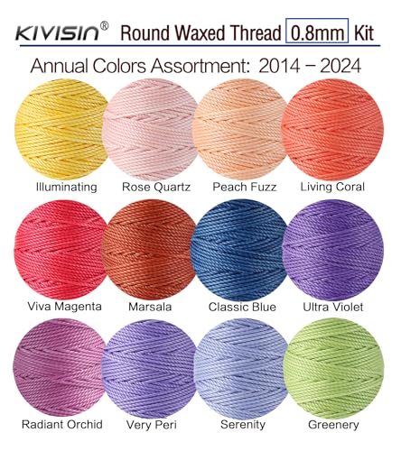 KIVISIN 12 Trendy Color Waxed Thread, 3 Ply 0.8mm, Heavy Duty Wax Coated Polyester Cord String 32 Yards per Spools for Leather Sewing, Stitching, Bookbinding, Micro Knotting, Macrame Jewelry Making - Image 2