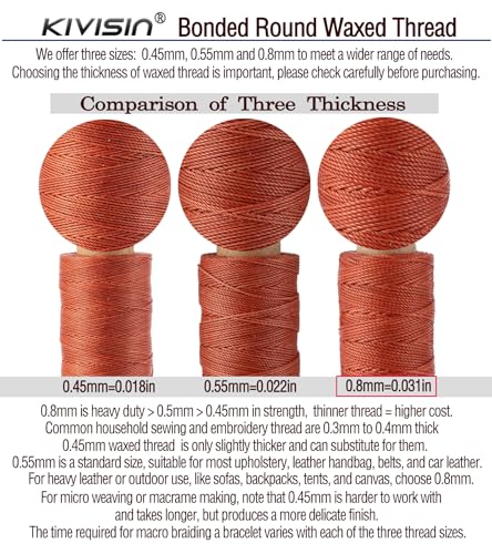KIVISIN 12 Trendy Color Waxed Thread, 3 Ply 0.8mm, Heavy Duty Wax Coated Polyester Cord String 32 Yards per Spools for Leather Sewing, Stitching, Bookbinding, Micro Knotting, Macrame Jewelry Making - Image 4