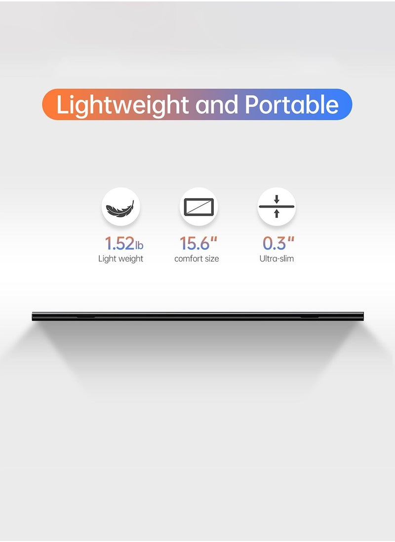 HILUKE - 15.6'' FHD Portable Monitor – 1080P IPS Display with USB-C & HDMI, Plug & Play Travel Screen w/ Smart Cover, External Second Display for Laptop, PC, Mac, Phone, Xbox, PS4/5, Switch - Image 1