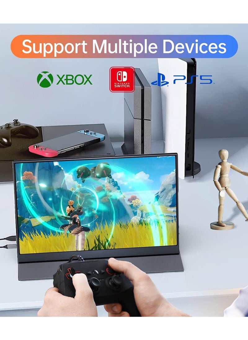HILUKE - 15.6'' FHD Portable Monitor – 1080P IPS Display with USB-C & HDMI, Plug & Play Travel Screen w/ Smart Cover, External Second Display for Laptop, PC, Mac, Phone, Xbox, PS4/5, Switch - Image 1