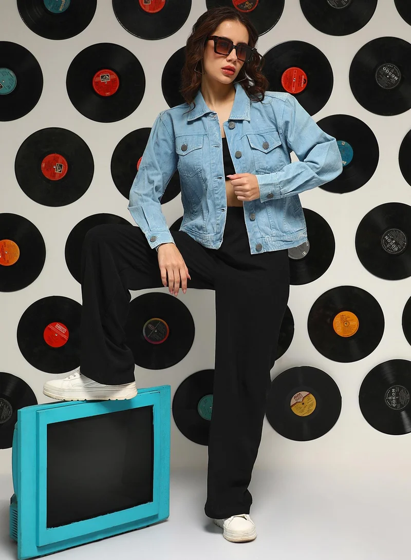 Pinacolada  Women's Sky Blue Light-Wash Relaxed Denim Jacket for Women | Best Price UAE