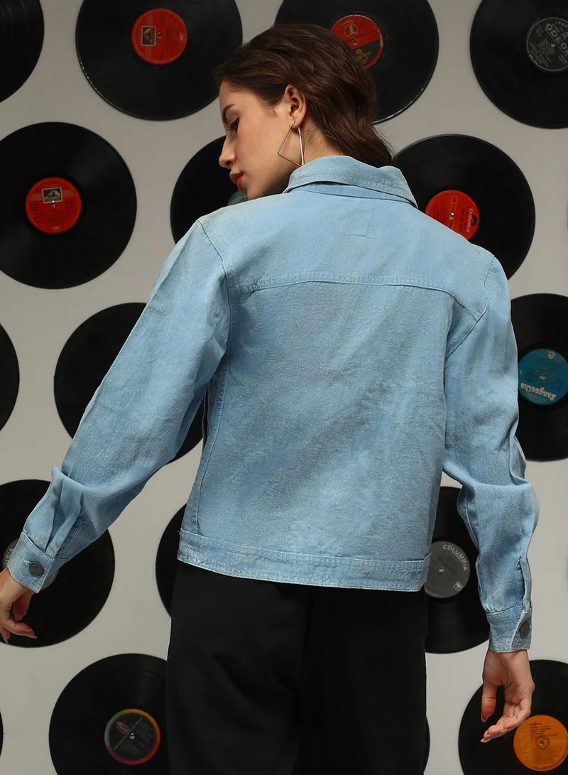 Pinacolada  Women's Sky Blue Light-Wash Relaxed Denim Jacket for Women | Best Price UAE
