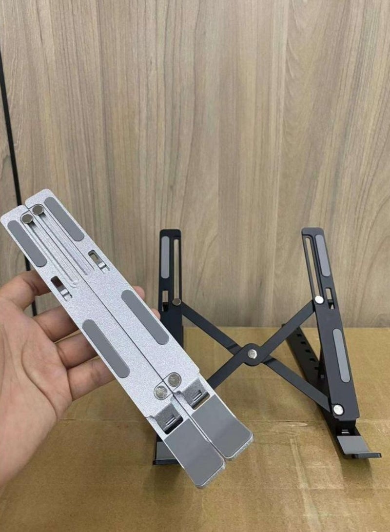 Denx 7-Level Adjustable Aluminum Vertical Laptop Stand – Desk Laptop Holder Riser Ergonomic Design, Foldable & Portable, Non-Slip Silicone Pads, Perfect For Work-from-home setups - Image 3