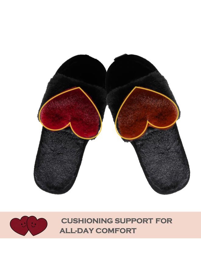 Crazy Lady Women's LOVE Slippers Fuzzy Fluffy Memory Foam House Shoes Open Toe Indoor and Outdoor, 01/Winered, 9-10 - Image 5