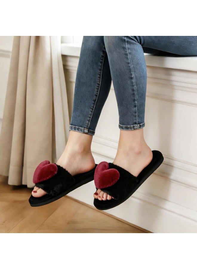 Crazy Lady Women's LOVE Slippers Fuzzy Fluffy Memory Foam House Shoes Open Toe Indoor and Outdoor, 01/Winered, 9-10 - Image 2