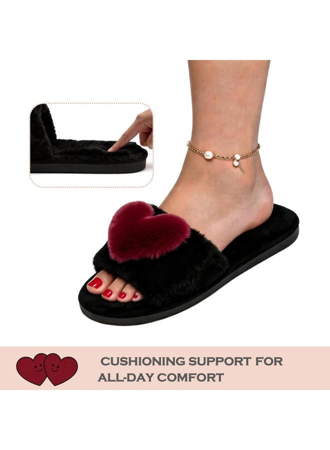 Crazy Lady Women's LOVE Slippers Fuzzy Fluffy Memory Foam House Shoes Open Toe Indoor and Outdoor, 01/Winered, 9-10 - Image 4