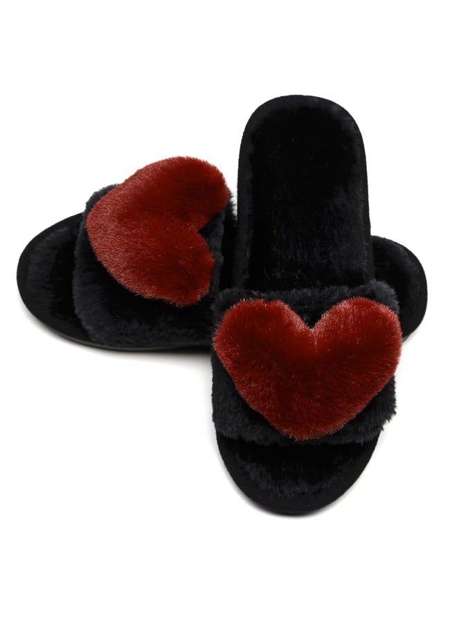 Crazy Lady Women's LOVE Slippers Fuzzy Fluffy Memory Foam House Shoes Open Toe Indoor and Outdoor, 01/Winered, 9-10 - Image 1