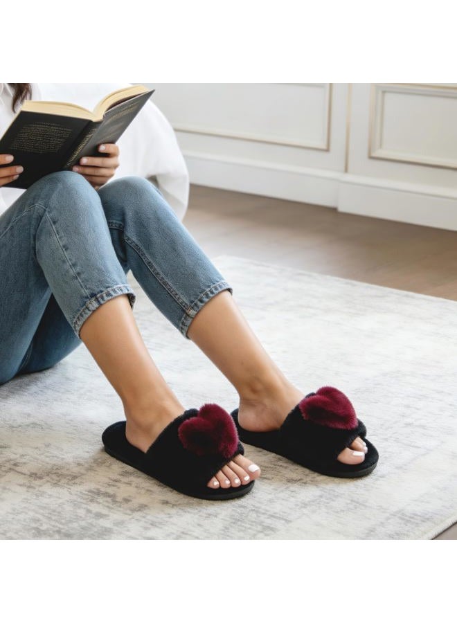Crazy Lady Women's LOVE Slippers Fuzzy Fluffy Memory Foam House Shoes Open Toe Indoor and Outdoor, 01/Winered, 9-10 - Image 3