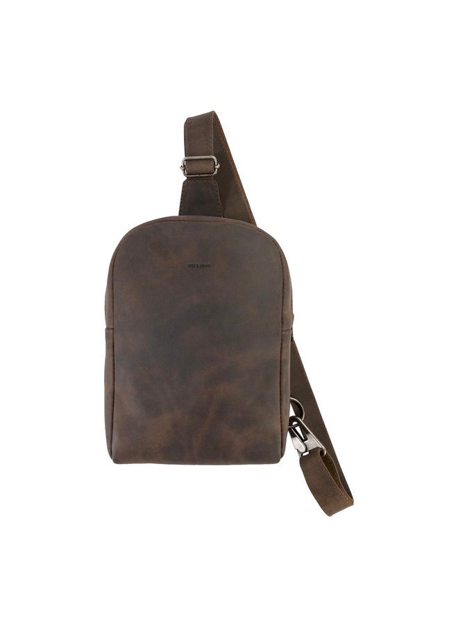 Hide & Drink Rounded Crossbody Bag With Adjustable Strap Handmade From Full Grain Leather Bourbon Brown  - Image 1