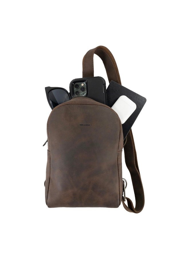 Hide & Drink Rounded Crossbody Bag With Adjustable Strap Handmade From Full Grain Leather Bourbon Brown  - Image 3