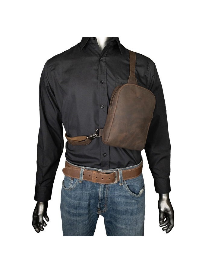Hide & Drink Rounded Crossbody Bag With Adjustable Strap Handmade From Full Grain Leather Bourbon Brown  - Image 2