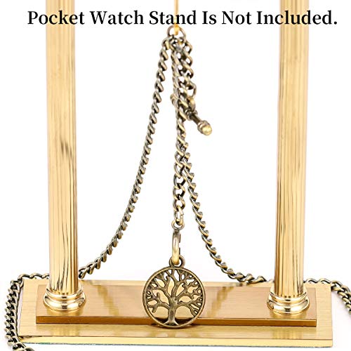 ManChDa Double Albert Chain Pocket Watch, Curb Link Chain 3 Hook Antique Plating Shield Design Fob T Bar for Men Bass with Life Tree Pendant - Image 2