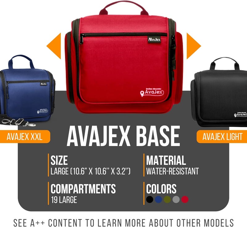 AvaJex Premium Hanging Travel Toiletry Wash Bag for Men and Women - Large Toiletry Organizer - Waterproof Hygiene Bag with Metal Swivel Hook, YKK Zippers and 19 Compartments for Toiletries, Makeup, Cosmetics - Image 2